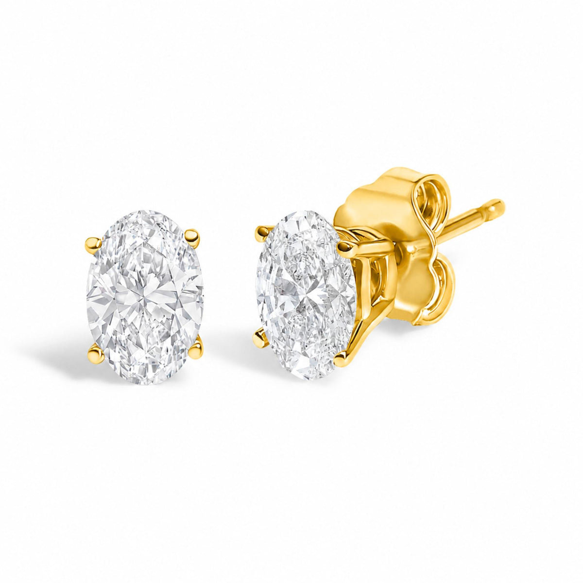 14K Gold Lab Grown Oval Solitaire Diamond Stud Earrings