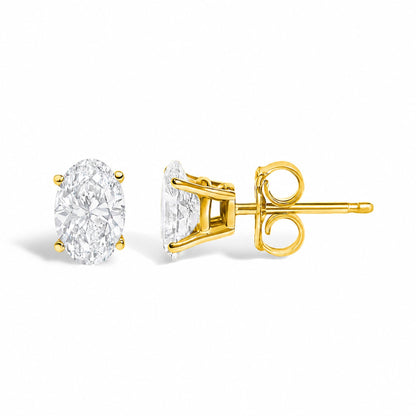 14K Gold Lab Grown Oval Solitaire Diamond Stud Earrings