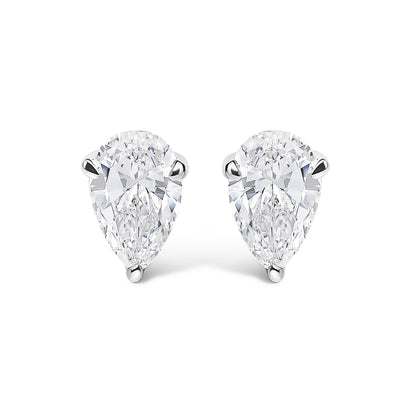 14K Gold Lab Grown Pear Shaped Solitaire Diamond Stud Earrings