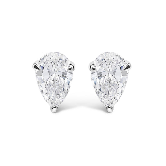 14K Gold Lab Grown Pear Shaped Solitaire Diamond Stud Earrings