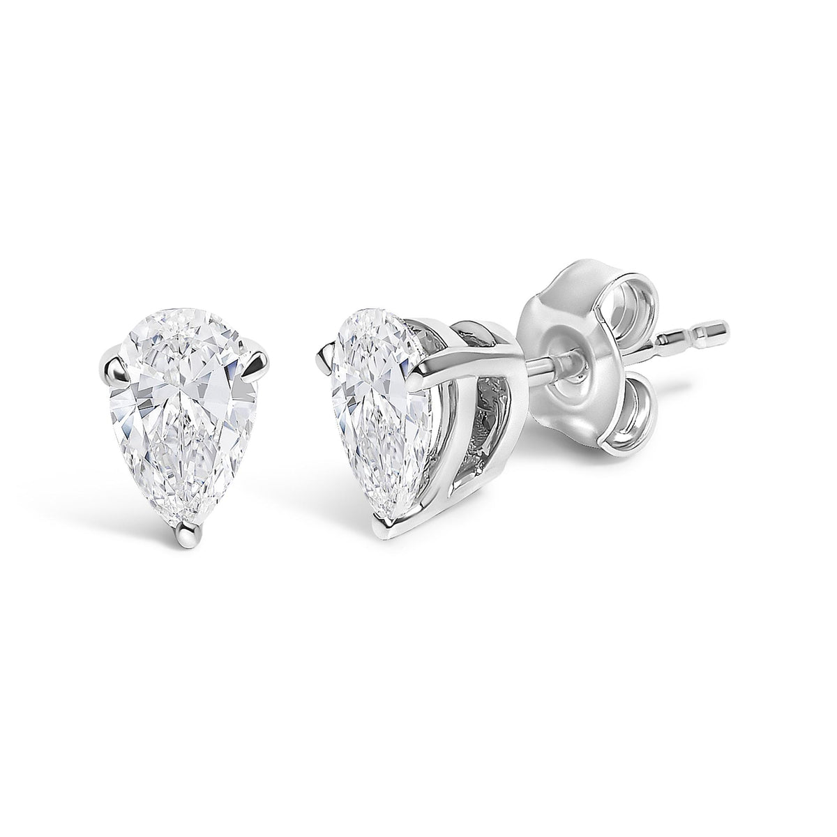 14K Gold Lab Grown Pear Shaped Solitaire Diamond Stud Earrings