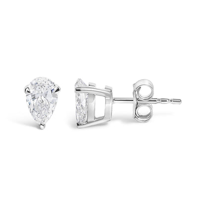 14K Gold Lab Grown Pear Shaped Solitaire Diamond Stud Earrings