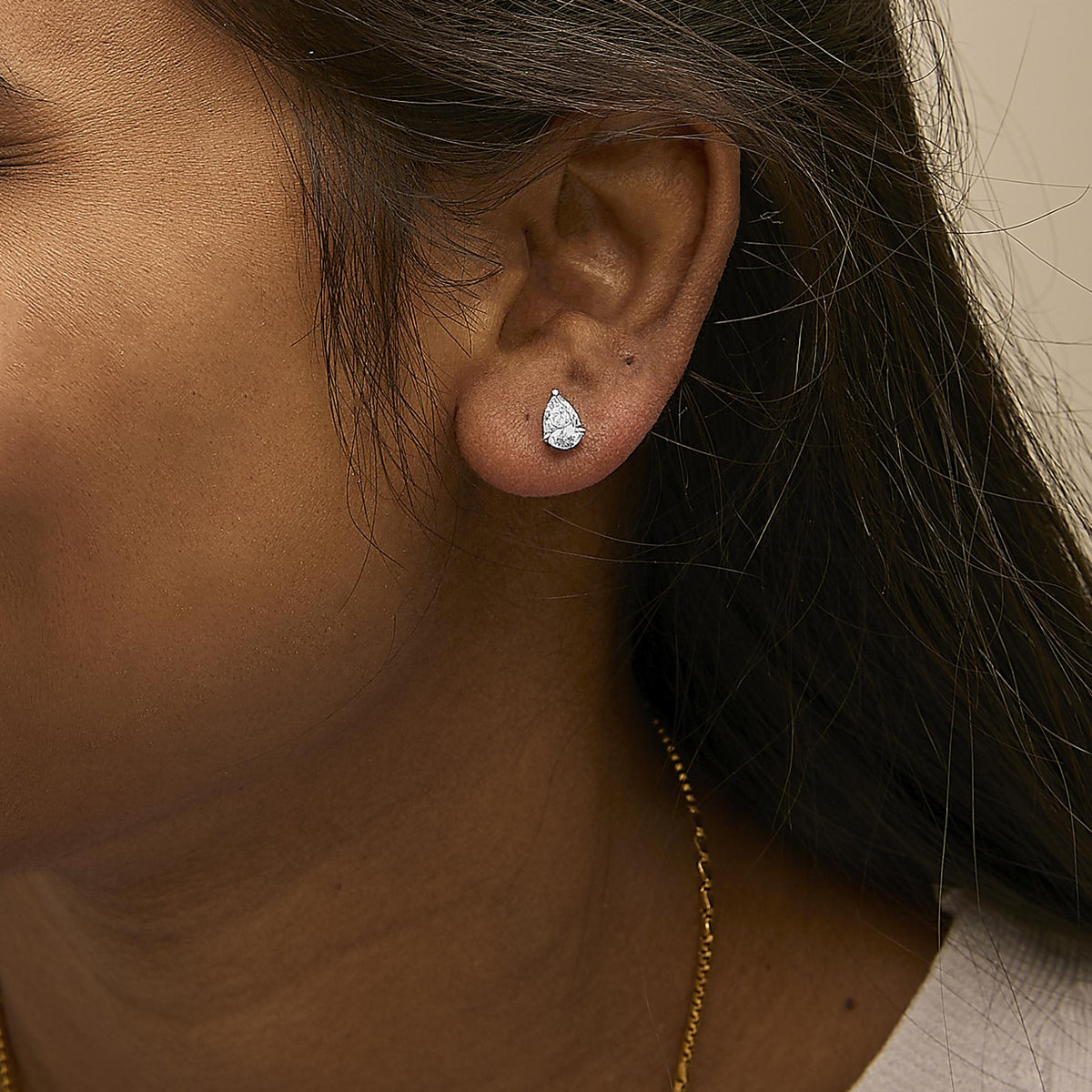 14K Gold Lab Grown Pear Shaped Solitaire Diamond Stud Earrings