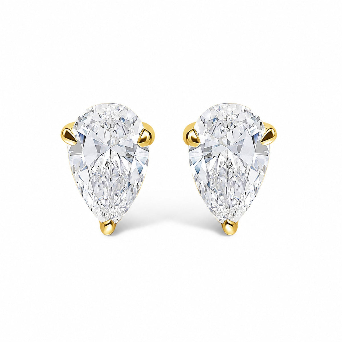 14K Gold Lab Grown Pear Shaped Solitaire Diamond Stud Earrings