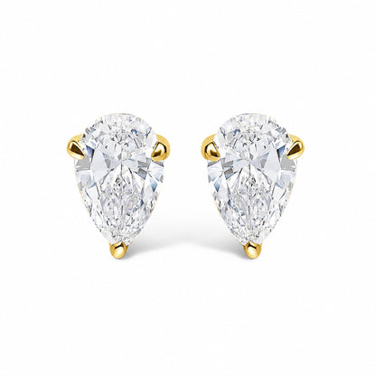 14K Gold Lab Grown Pear Shaped Solitaire Diamond Stud Earrings