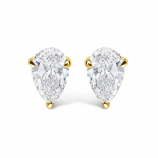 14K Gold Lab Grown Pear Shaped Solitaire Diamond Stud Earrings