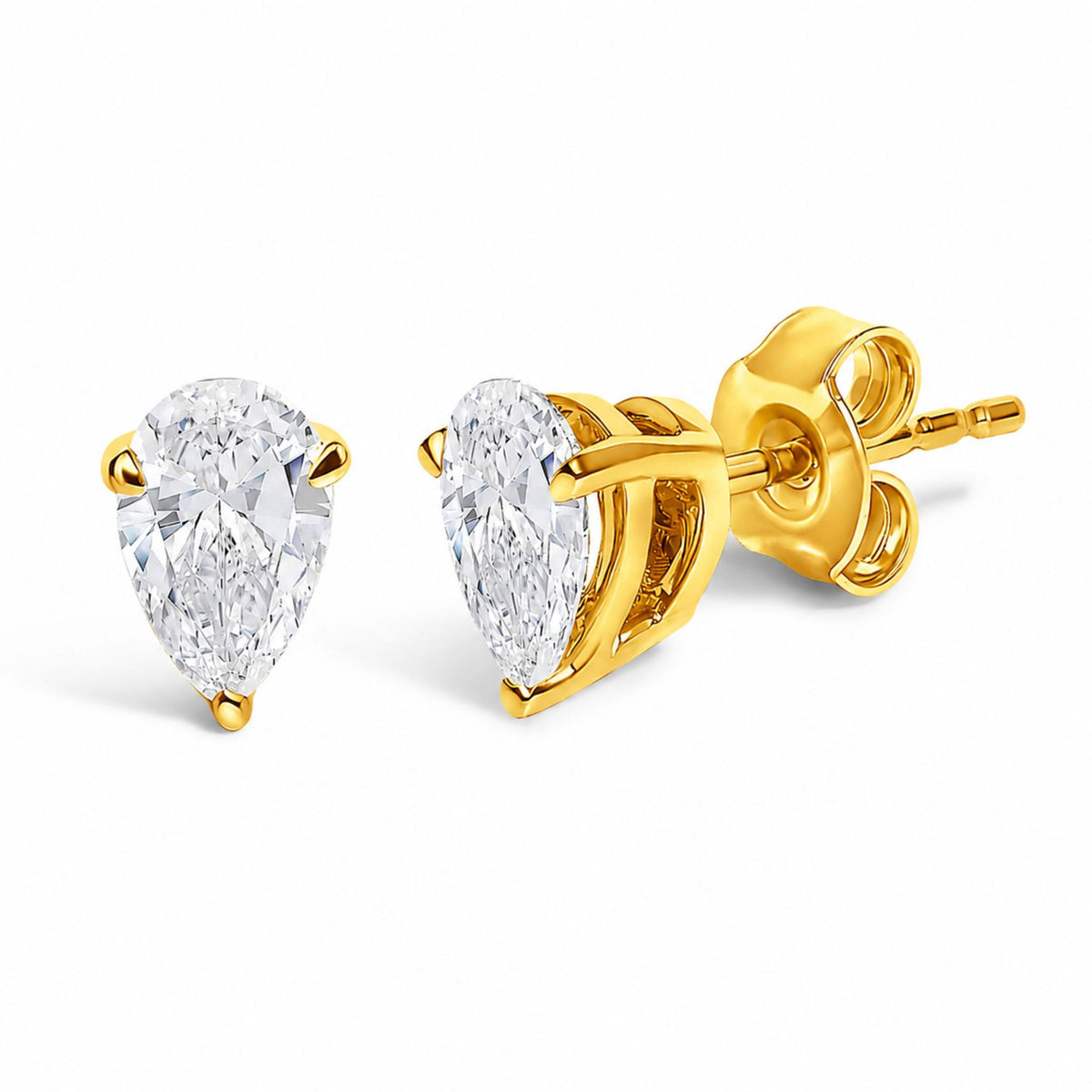 14K Gold Lab Grown Pear Shaped Solitaire Diamond Stud Earrings