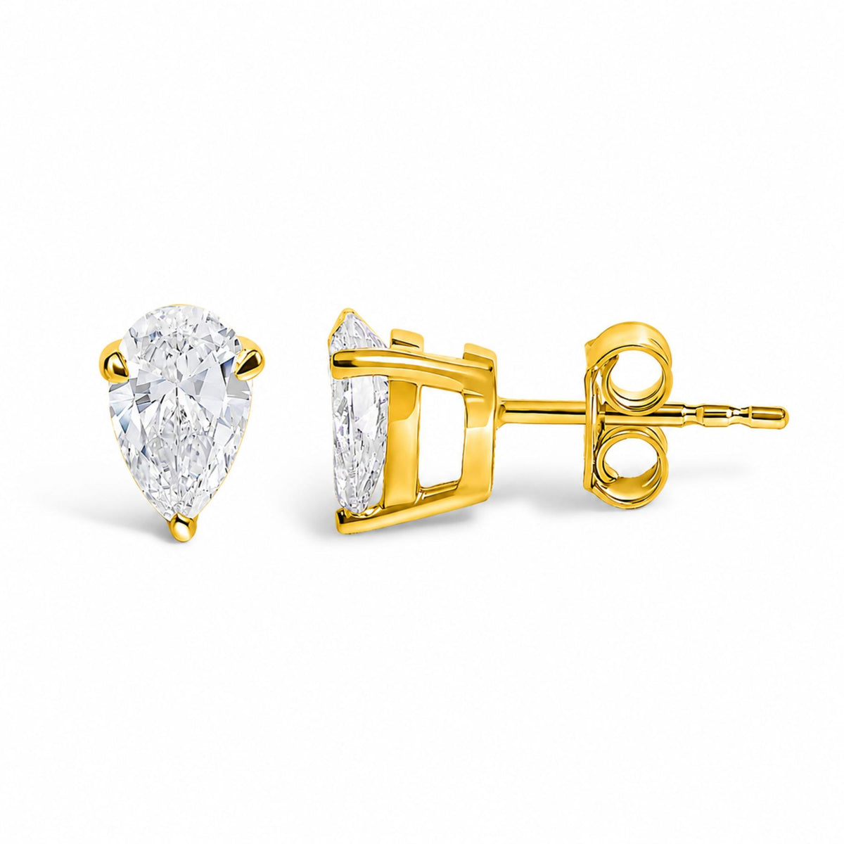 14K Gold Lab Grown Pear Shaped Solitaire Diamond Stud Earrings