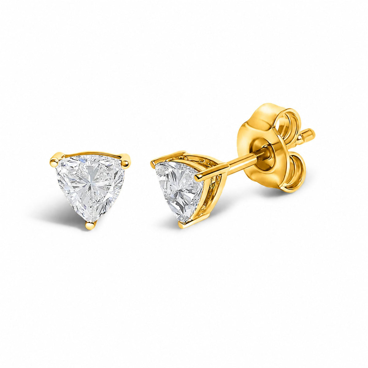14K Gold Lab Grown Trillion Cut Solitaire Diamond Stud Earrings