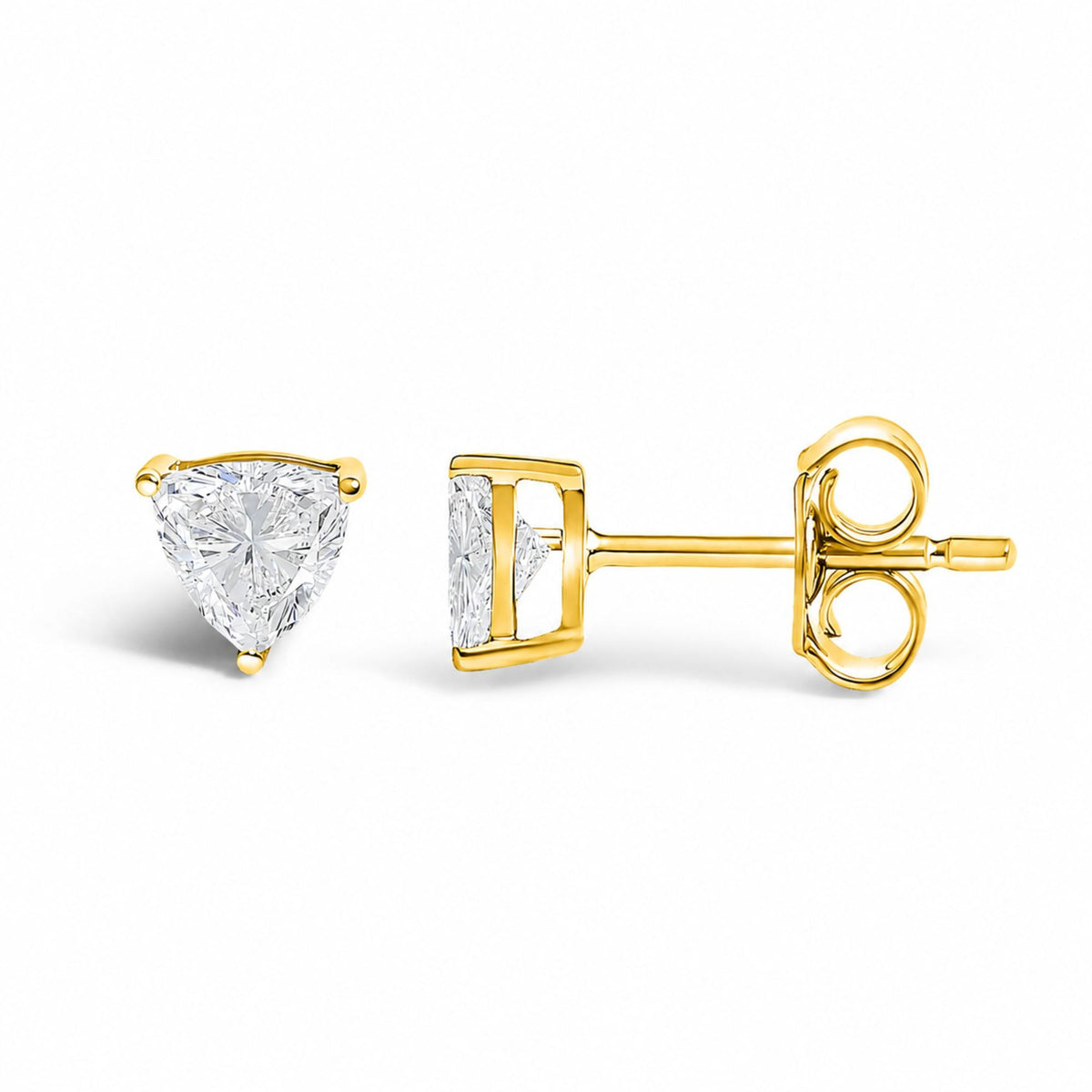 14K Gold Lab Grown Trillion Cut Solitaire Diamond Stud Earrings