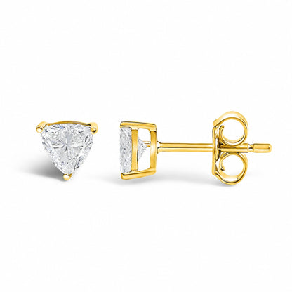 14K Gold Lab Grown Trillion Cut Solitaire Diamond Stud Earrings