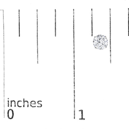 Close-up image of a single white metal round gemstone earring in a four-prong setting, shown on a scale with measurement markings, photographed from a front angle.