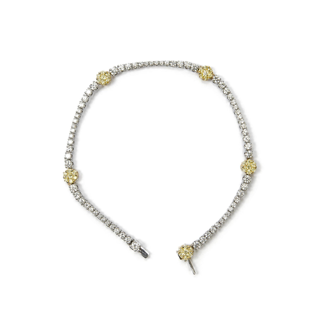 18K Yellow and White Gold 2 9/10 Cttw Yellow and White Diamond Flower Cluster Tennis Bracelet
