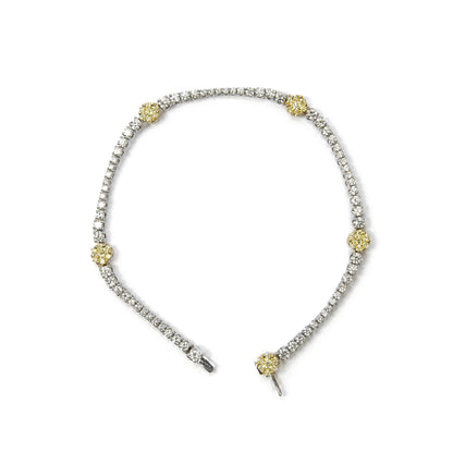 18K Yellow and White Gold 2 9/10 Cttw Yellow and White Diamond Flower Cluster Tennis Bracelet