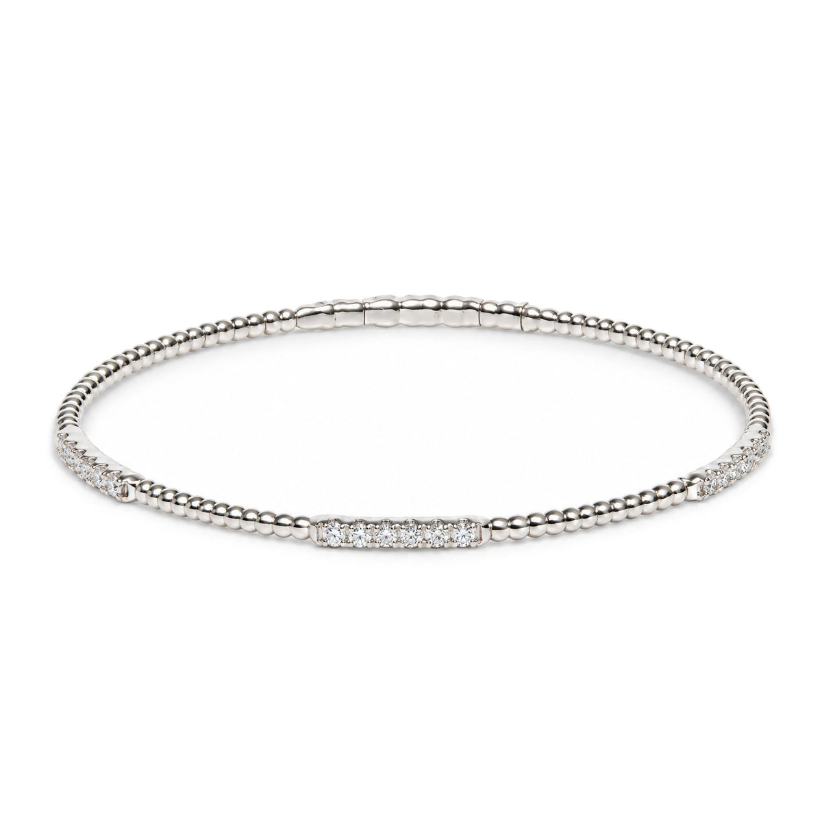 14K Gold 1/2 Cttw Lab Grown Diamond Station Beaded Flexible Bangle Bracelet