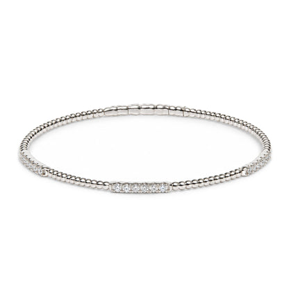 14K Gold 1/2 Cttw Lab Grown Diamond Station Beaded Flexible Bangle Bracelet