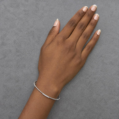 14K Gold 1/2 Cttw Lab Grown Diamond Station Beaded Flexible Bangle Bracelet