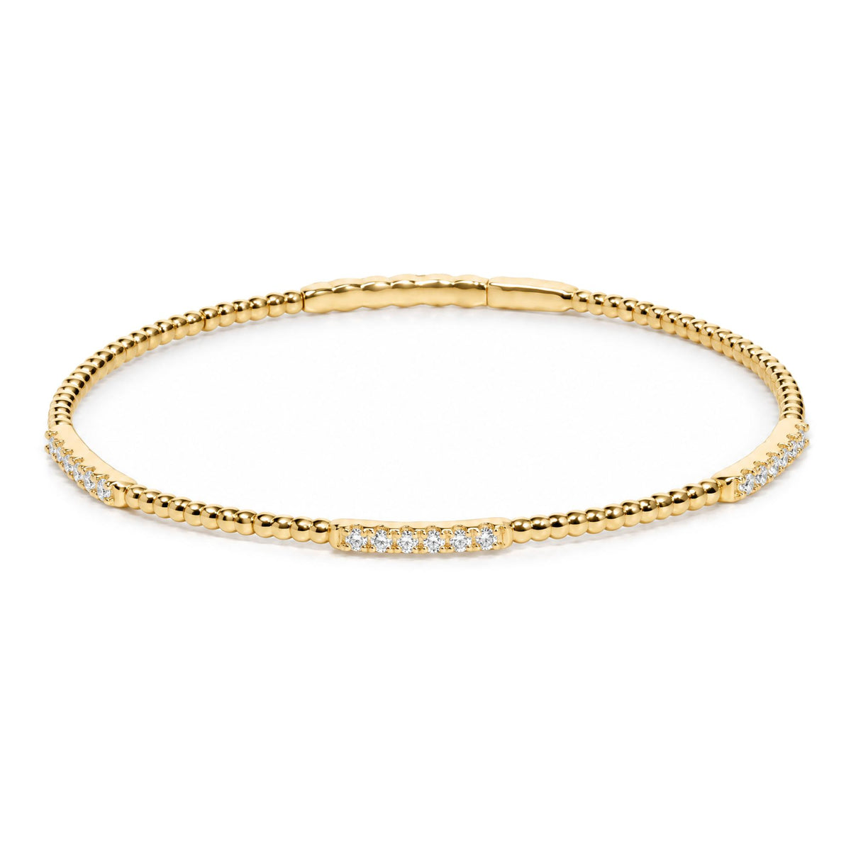14K Gold 1/2 Cttw Lab Grown Diamond Station Beaded Flexible Bangle Bracelet