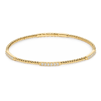 14K Gold 1/2 Cttw Lab Grown Diamond Station Beaded Flexible Bangle Bracelet