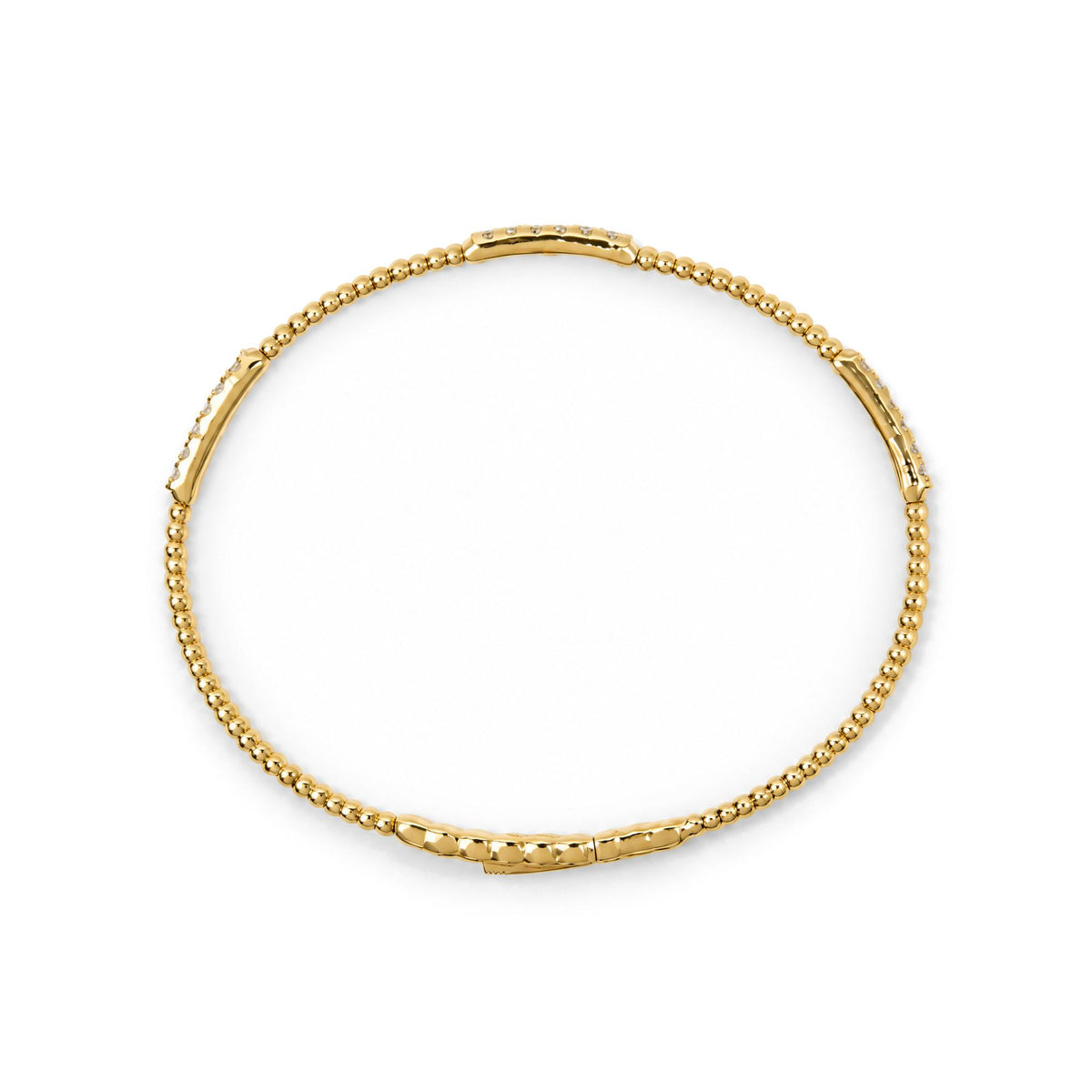 14K Gold 1/2 Cttw Lab Grown Diamond Station Beaded Flexible Bangle Bracelet