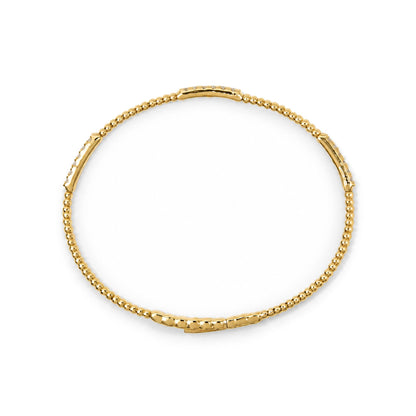 14K Gold 1/2 Cttw Lab Grown Diamond Station Beaded Flexible Bangle Bracelet