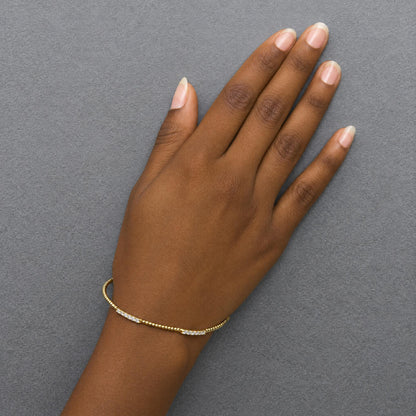 14K Gold 1/2 Cttw Lab Grown Diamond Station Beaded Flexible Bangle Bracelet
