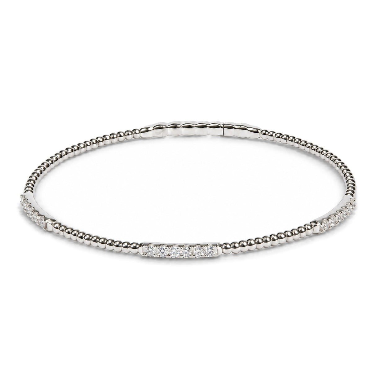 14K Gold 1/2 Cttw Diamond Station Beaded Flexible Bangle Bracelet