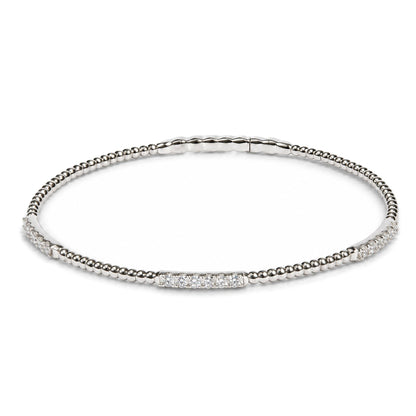 14K Gold 1/2 Cttw Diamond Station Beaded Flexible Bangle Bracelet