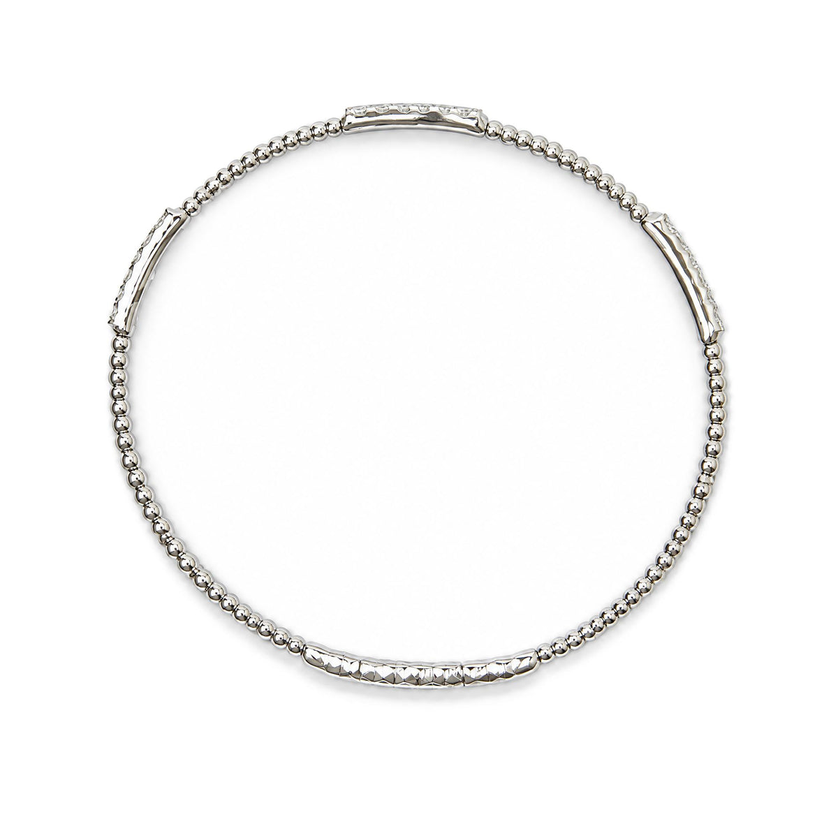 14K Gold 1/2 Cttw Diamond Station Beaded Flexible Bangle Bracelet