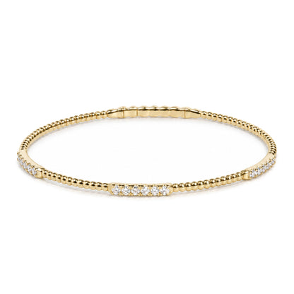 14K Gold 1/2 Cttw Diamond Station Beaded Flexible Bangle Bracelet