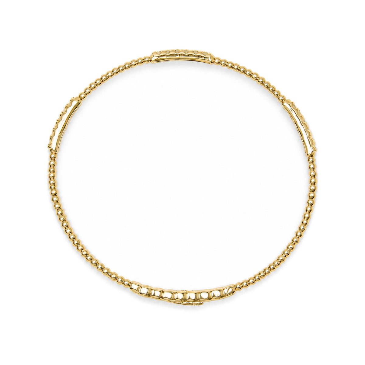 14K Gold 1/2 Cttw Diamond Station Beaded Flexible Bangle Bracelet