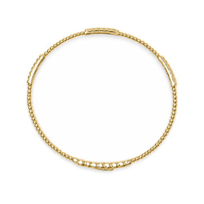 14K Gold 1/2 Cttw Diamond Station Beaded Flexible Bangle Bracelet