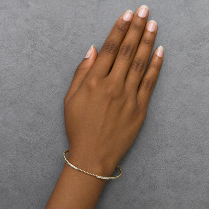 14K Gold 1/2 Cttw Diamond Station Beaded Flexible Bangle Bracelet