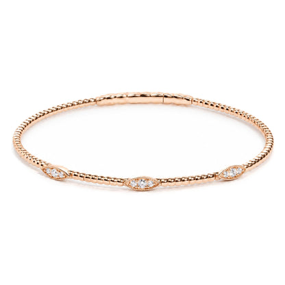 14K Gold 1/6 Cttw Lab-Grown Diamond Marquise Station Beaded Flexible Bangle Bracelet