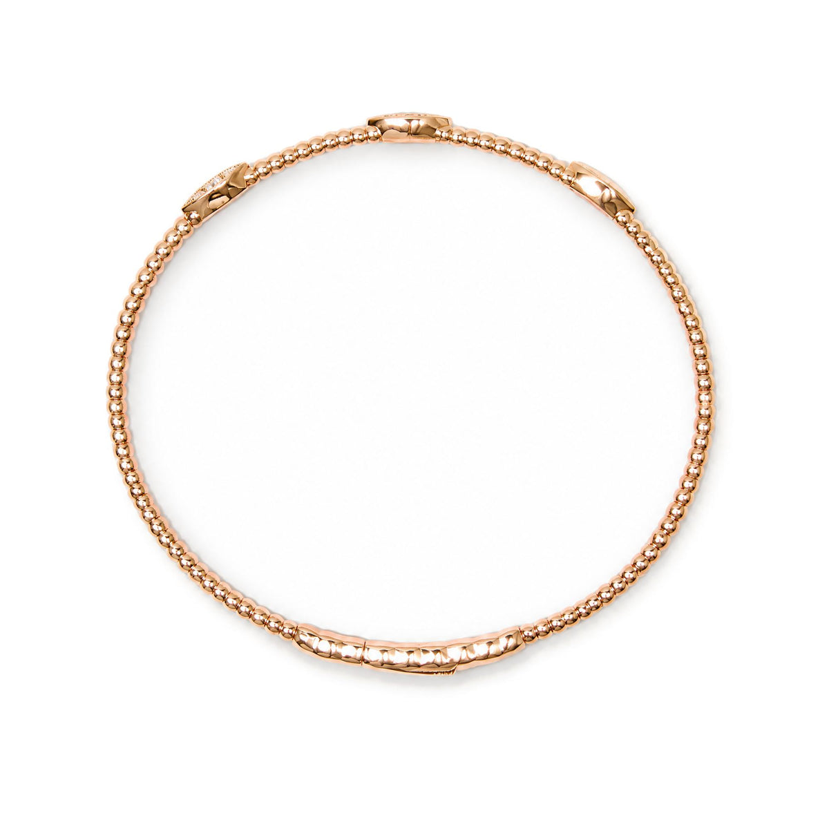 14K Gold 1/6 Cttw Lab-Grown Diamond Marquise Station Beaded Flexible Bangle Bracelet