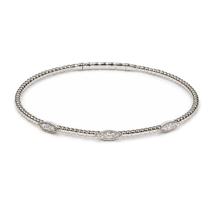 14K Gold 1/6 Cttw Lab-Grown Diamond Marquise Station Beaded Flexible Bangle Bracelet