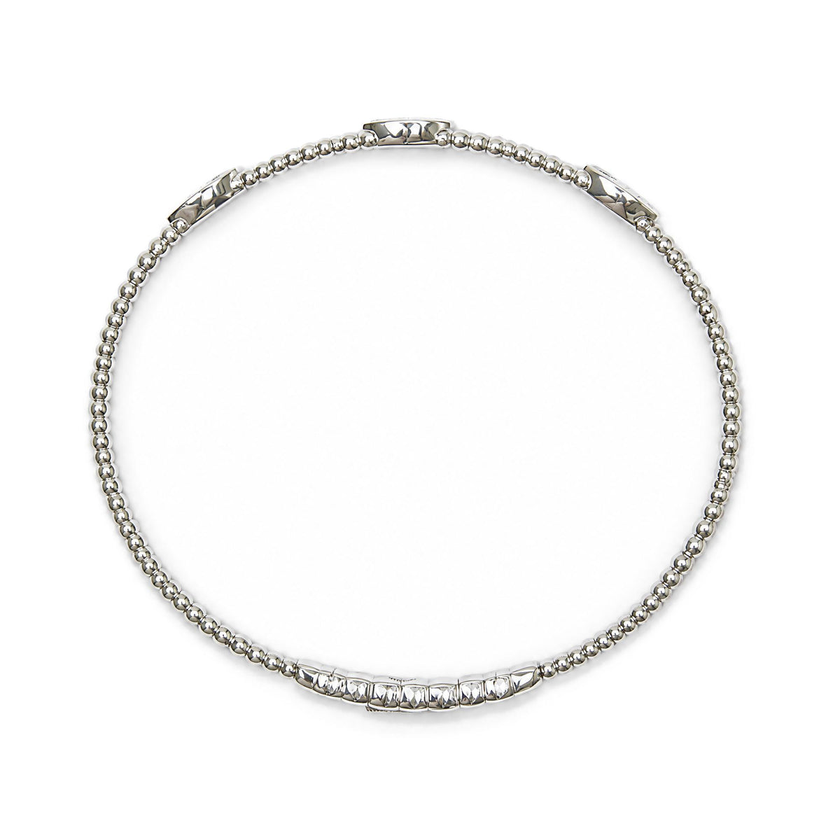 14K Gold 1/6 Cttw Lab-Grown Diamond Marquise Station Beaded Flexible Bangle Bracelet