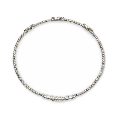14K Gold 1/6 Cttw Lab-Grown Diamond Marquise Station Beaded Flexible Bangle Bracelet