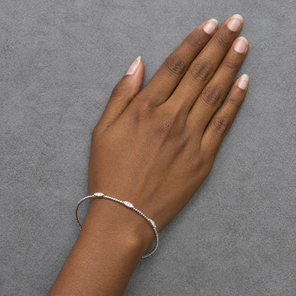 14K Gold 1/6 Cttw Lab-Grown Diamond Marquise Station Beaded Flexible Bangle Bracelet