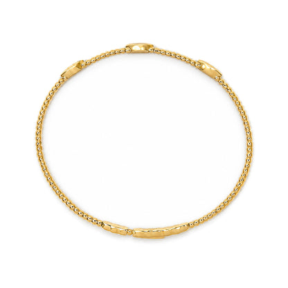 14K Gold 1/6 Cttw Lab-Grown Diamond Marquise Station Beaded Flexible Bangle Bracelet