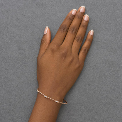 14K Gold 1/6 Cttw Diamond Marquise-Station Beaded Flexible Bangle Bracelet