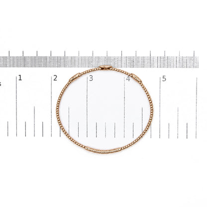 14K Gold 1/6 Cttw Diamond Marquise-Station Beaded Flexible Bangle Bracelet