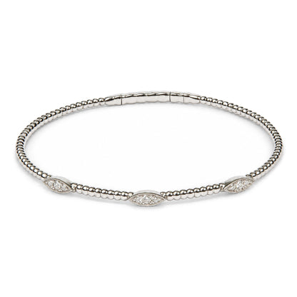 14K Gold 1/6 Cttw Diamond Marquise-Station Beaded Flexible Bangle Bracelet