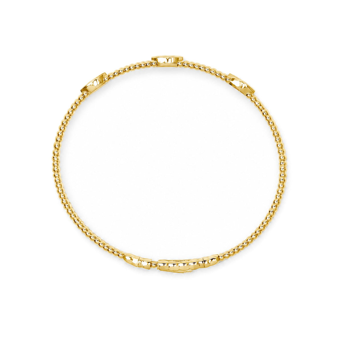 14K Gold 1/6 Cttw Diamond Marquise-Station Beaded Flexible Bangle Bracelet