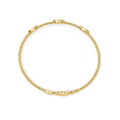 14K Gold 1/6 Cttw Diamond Marquise-Station Beaded Flexible Bangle Bracelet