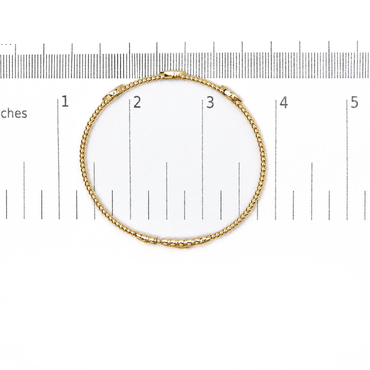 14K Gold 1/6 Cttw Diamond Marquise-Station Beaded Flexible Bangle Bracelet