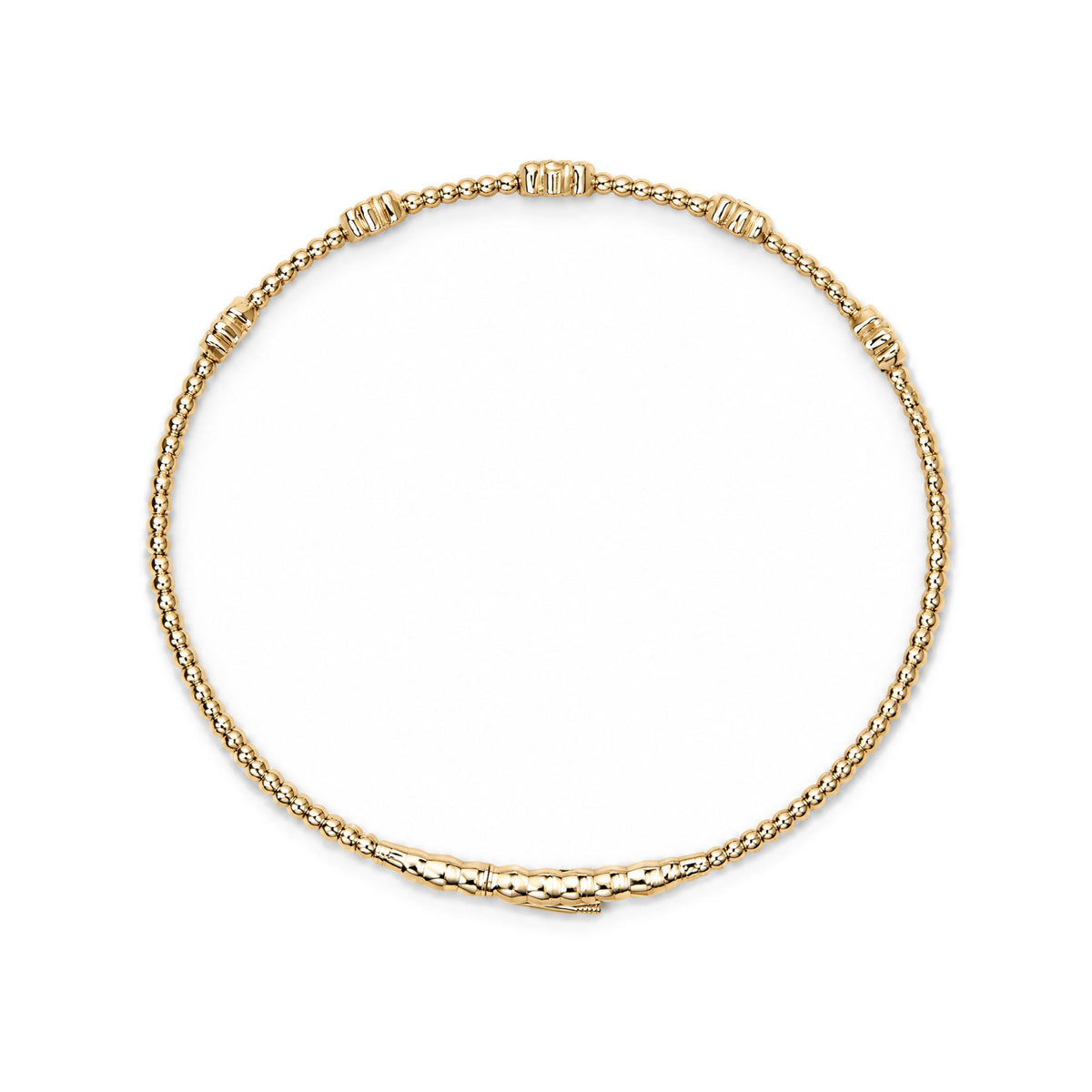 14K Gold 1/2 Cttw Lab-Grown Diamond Floral Station Beaded Flexible Bangle Bracelet
