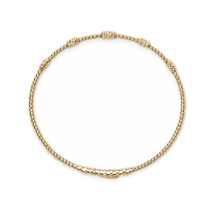 14K Gold 1/2 Cttw Lab-Grown Diamond Floral Station Beaded Flexible Bangle Bracelet