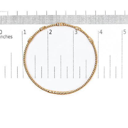 14K Gold 1/2 Cttw Lab-Grown Diamond Floral Station Beaded Flexible Bangle Bracelet