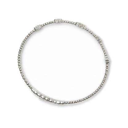 14K Gold 1/2 Cttw Lab-Grown Diamond Floral Station Beaded Flexible Bangle Bracelet